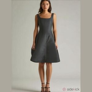 J. Crew Charcoal Grey Satin Fit-and-Flare Midi Dress